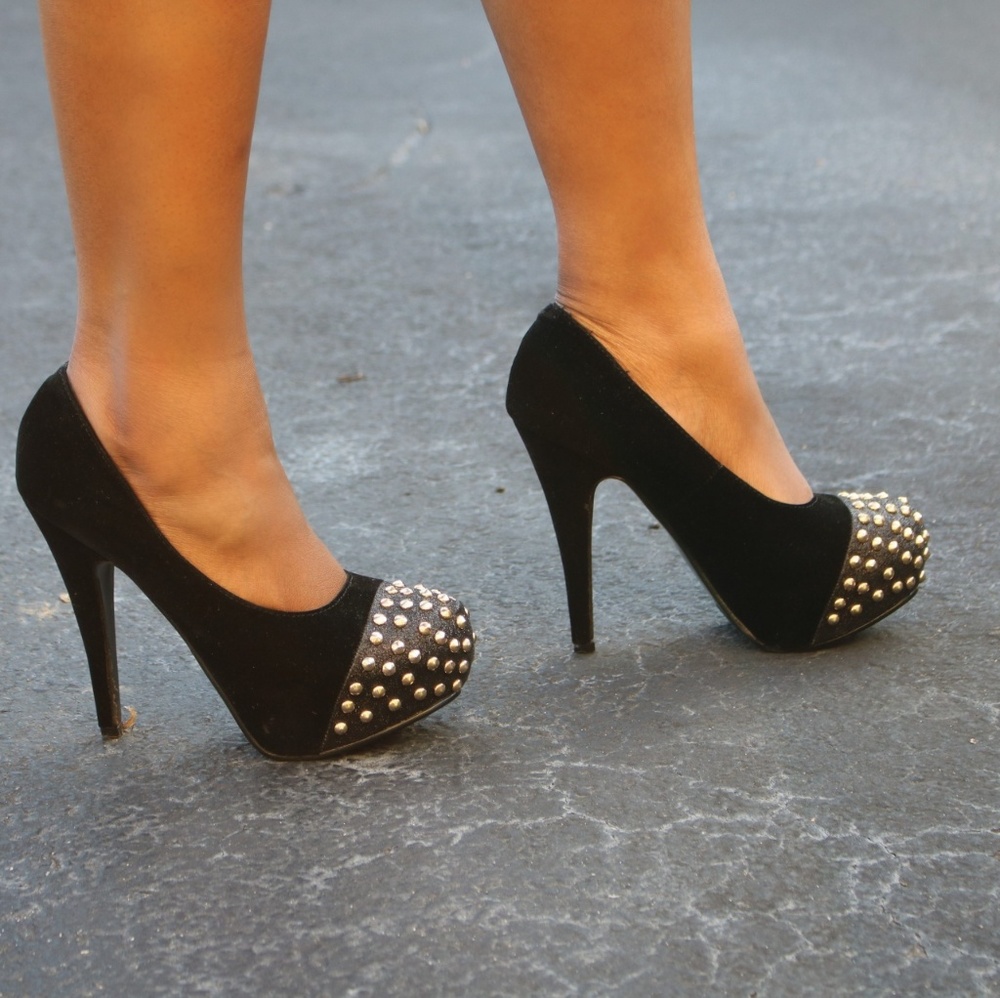 Studded Black and Gold High Heels